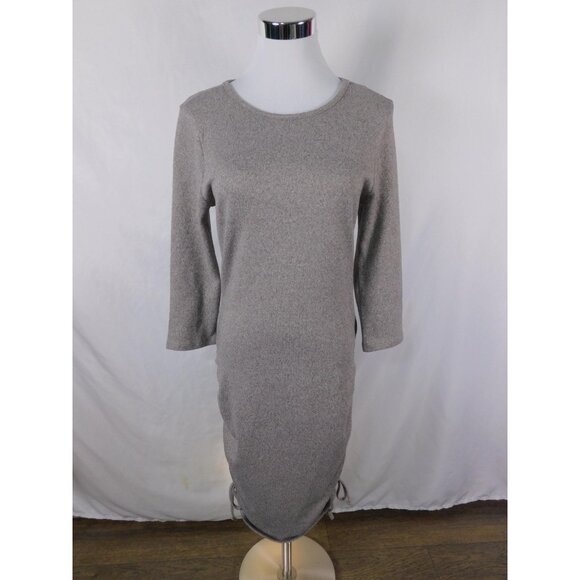 Discreet Dress Womens Large Gray Ruched Side Drawstring 3/4 Sleeve KL5081N - Picture 1 of 14